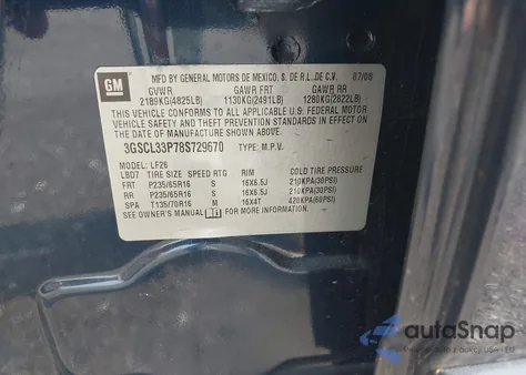 2008 Saturn Vue 4-Cyl Xe from USA, damaged, VIN 3GSCL33P78S729670
